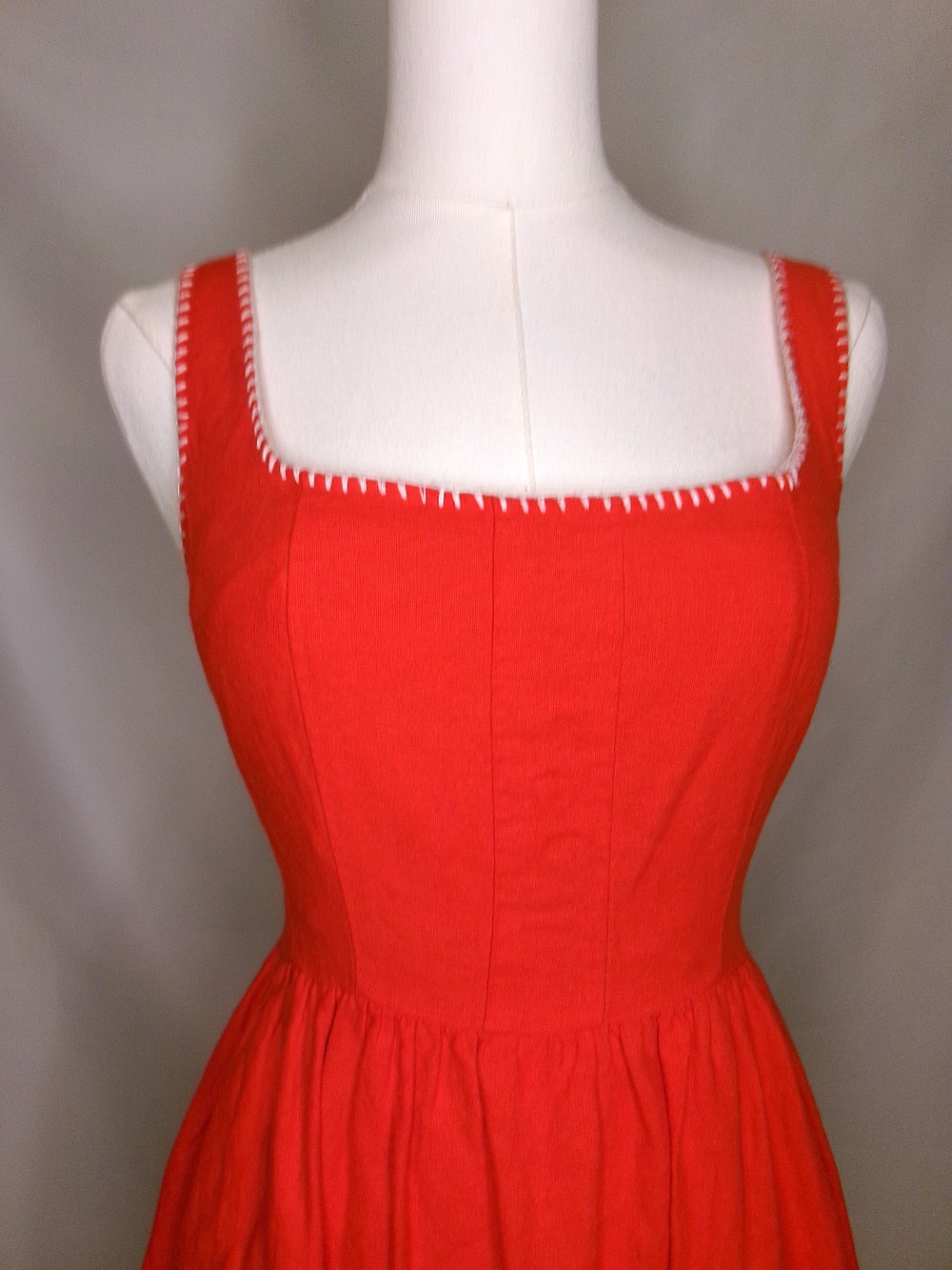 Christian Lacroix Red Linen Blend Square Neck Fit & Flare Midi Dress Size 6